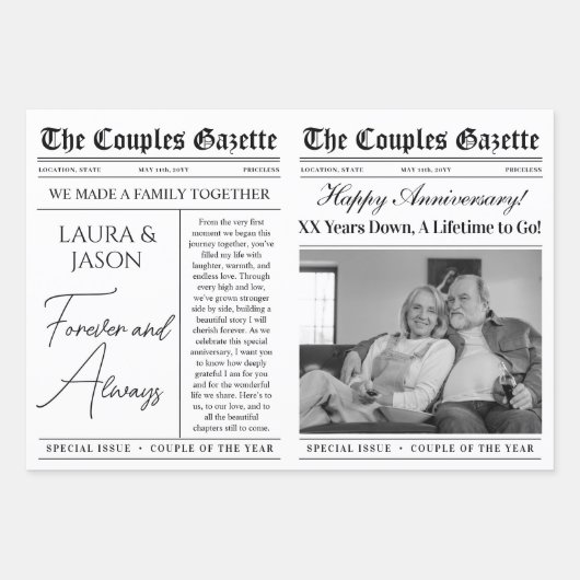 Editable Anniversary Newspaper Blume Bouquet Geschenkpapier Set (Vorderseite)