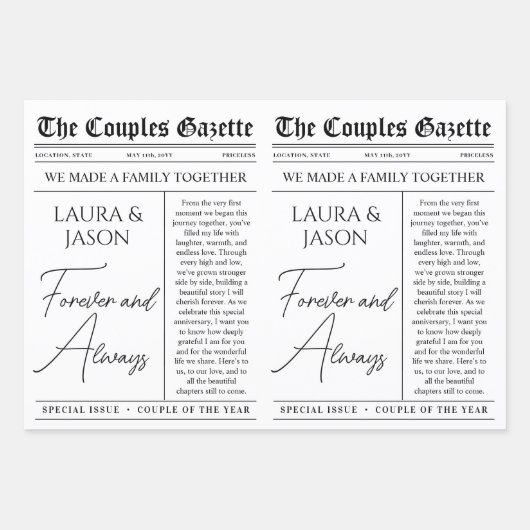 Editable Anniversary Newspaper Blume Bouquet Geschenkpapier Set (Vorderseite 3)