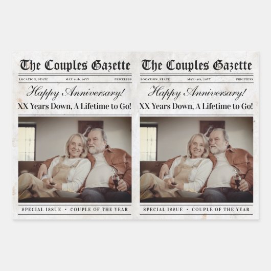 Editable Anniversary Newspaper Blume Bouquet Geschenkpapier Set