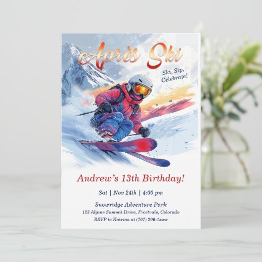 Editable Après Ski Birthday Party Template Einladung (Stehend Vorderseite)