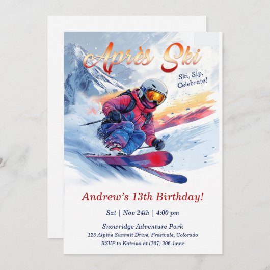 Editable Après Ski Birthday Party Template Einladung (Vorne/Hinten)