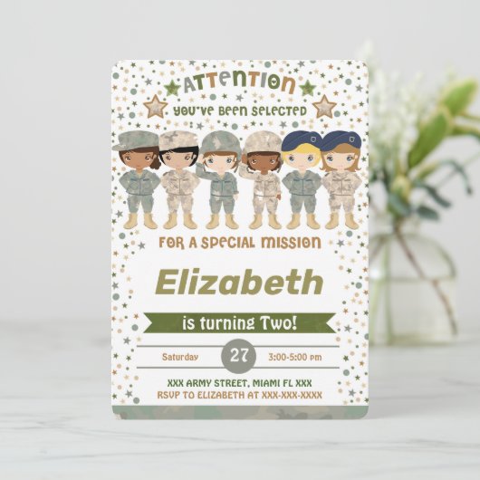 Editable Army Birthday Einladungen (Stehend Vorderseite)