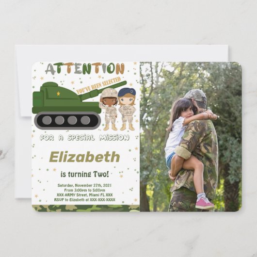 Editable Army Foto Einladungen (Vorderseite)