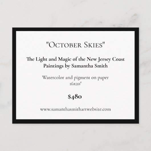 Editable Art Exhibition Display Cards Art Labels Ankündigungspostkarte (Vorderseite)