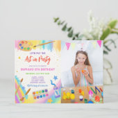 Editable Art Party Malerei Party Geburtstag Foto Einladung (Stehend Vorderseite)