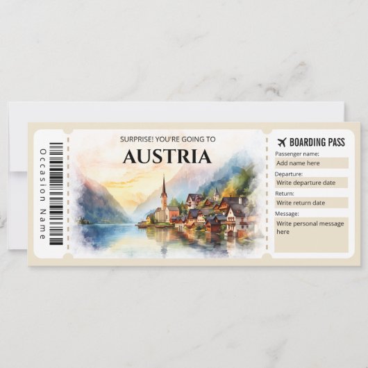 Editable Austria Flugzeug Boarding Pass Einladung (Vorderseite)