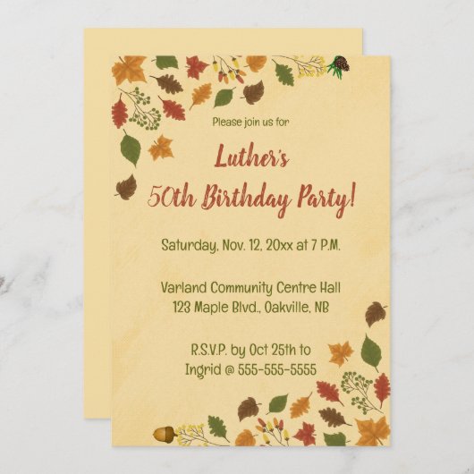 Editable Autumn Fall Birthday Einladung (Vorne/Hinten)