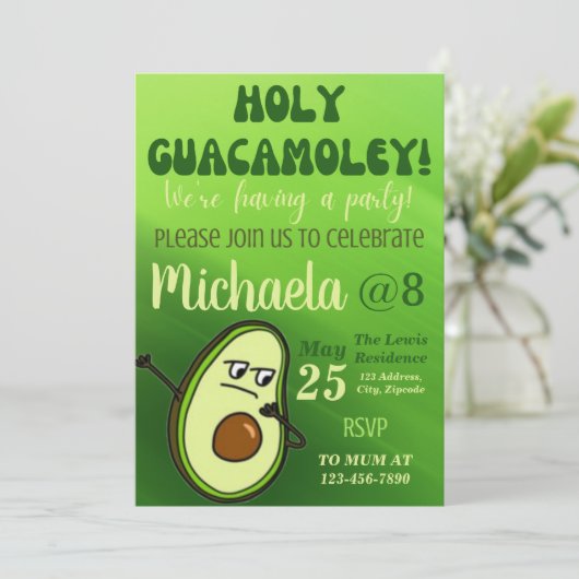 Editable Avocado Birthday Einladung (Stehend Vorderseite)