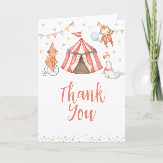 Editable Baby Animal Circus Danke Karte (Vorderseite)
