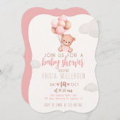 Editable Baby Dusche Einladung Pink & Beige Bär (Vorne/Hinten)
