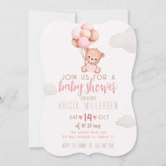 Editable Baby Dusche Einladung Pink & Beige Bär