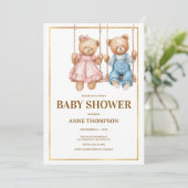 Editable Baby Dusche - Niedlicher Teddy Bear Einladung (Stehend Vorderseite)