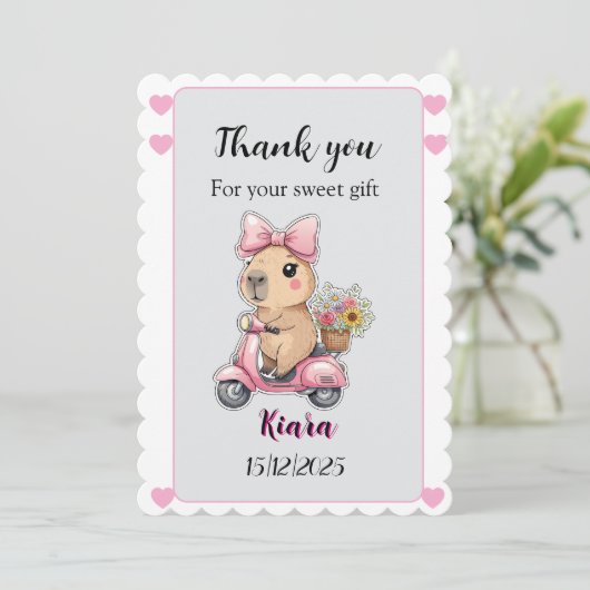 Editable Baby Shower Thank You Card Cute capybara Einladung (Stehend Vorderseite)