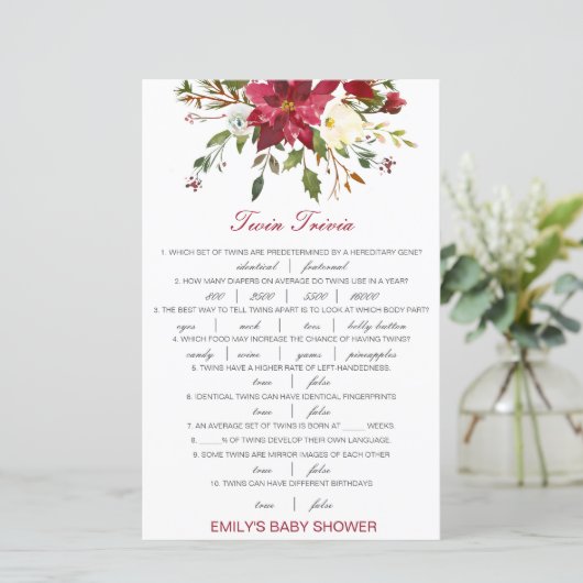 Editable Baby Twin Trivia Babydusche mit Antwort (Stehend Vorderseite)