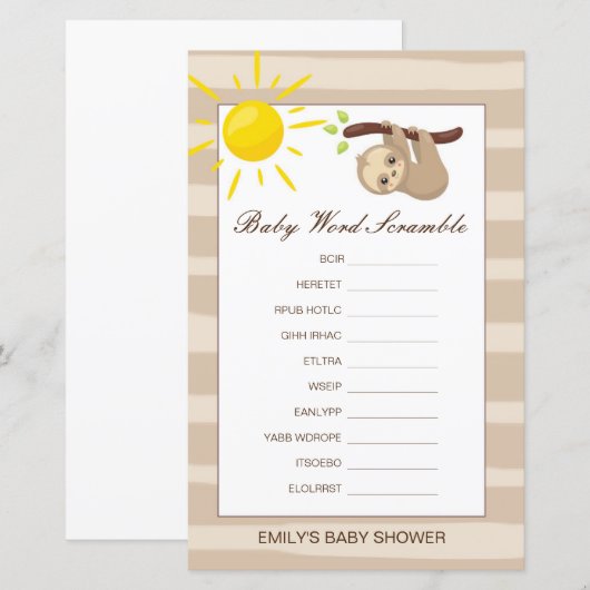 Editable Baby Word Scramble mit Antwort (Vorne/Hinten)