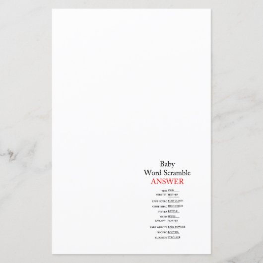 Editable Baby Word Scramble with Answer (Rückseite)