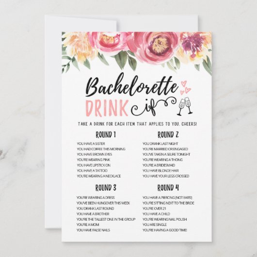 Editable Bachelorette DRINK IF Hen Party Game Card Einladung (Vorderseite)