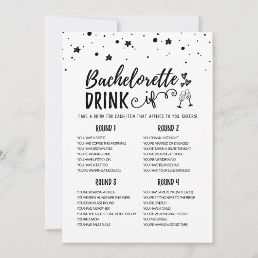 Editable Bachelorette DRINK IF Hen Party Game Card Einladung (Vorderseite)