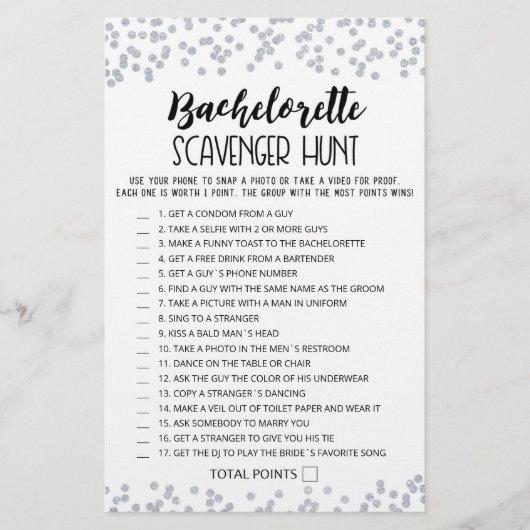 Editable Bachelorette Scavenger Jagdspiel (Vorderseite)