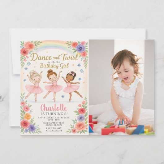 Editable Ballerina Birthday Einladung für Mädchen (Vorderseite)