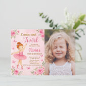 Editable Ballerina Birthday Einladung mit Foto (Stehend Vorderseite)