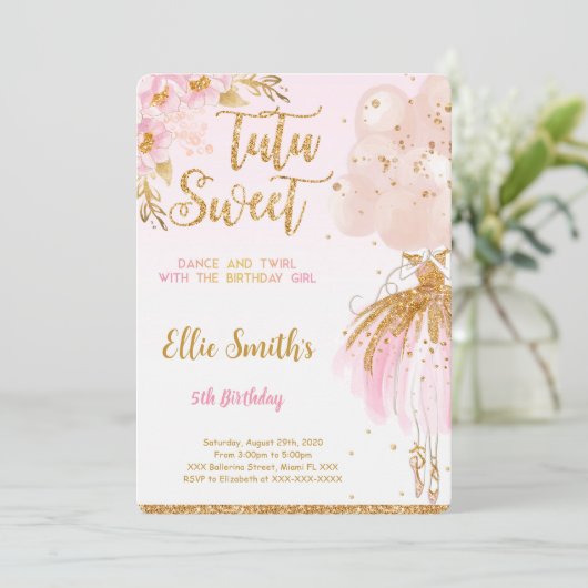 Editable Ballerina Einladung (Stehend Vorderseite)