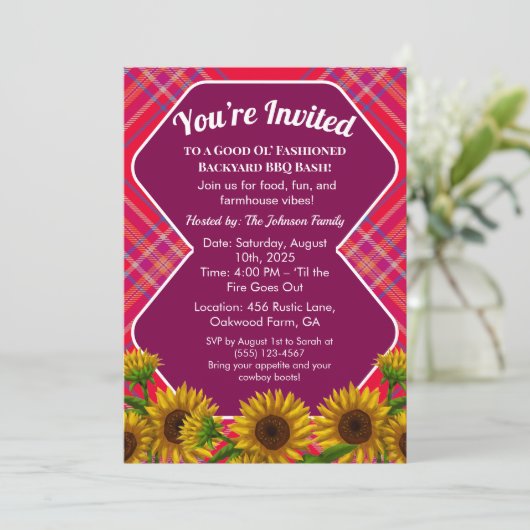 Editable Barnyard GRILLEN Cookout Invite Gingham R Einladung (Stehend Vorderseite)