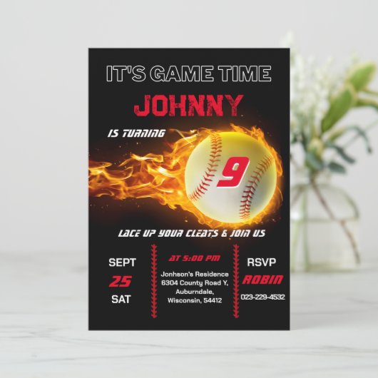 Editable Baseball Birthday Einladung (Stehend Vorderseite)