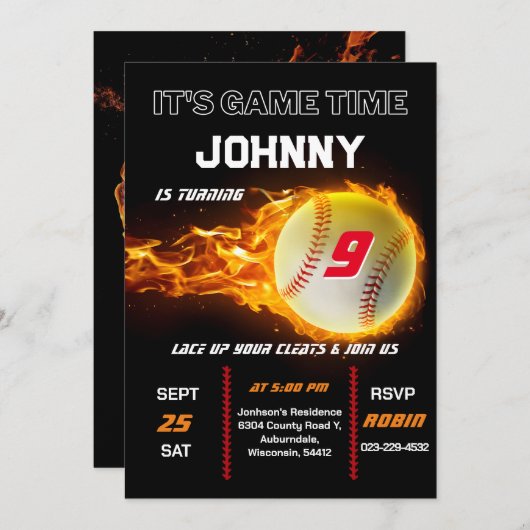 Editable Baseball Birthday Einladung (Vorne/Hinten)