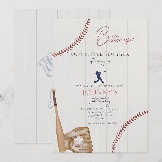 Editable Baseball Birthday Einladung (Vorne/Hinten)