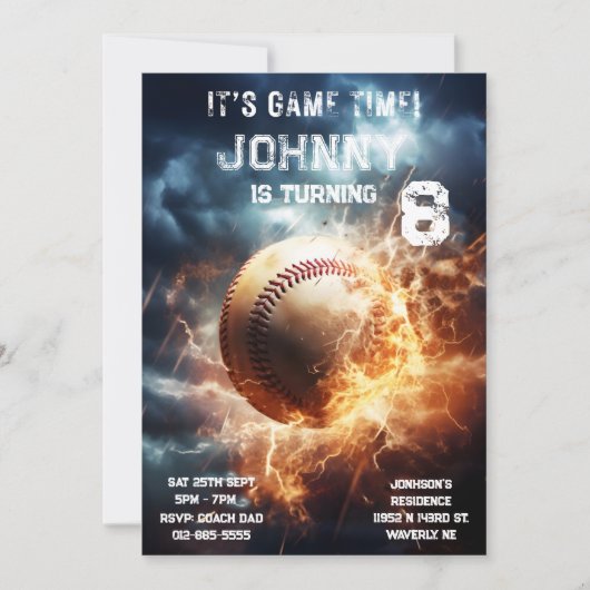 Editable Baseball Birthday Einladung (Vorderseite)