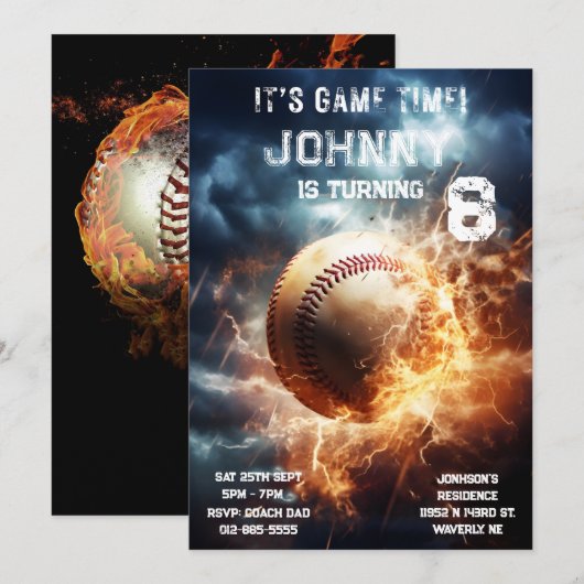 Editable Baseball Birthday Einladung (Vorne/Hinten)