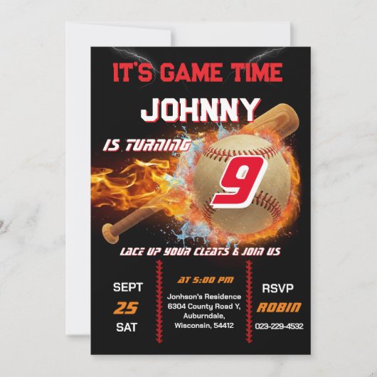 Editable Baseball Birthday Invitation Einladung (Vorderseite)