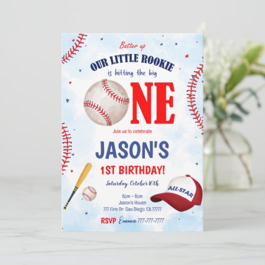 Editable Baseball-Einladung Einladung (Stehend Vorderseite)