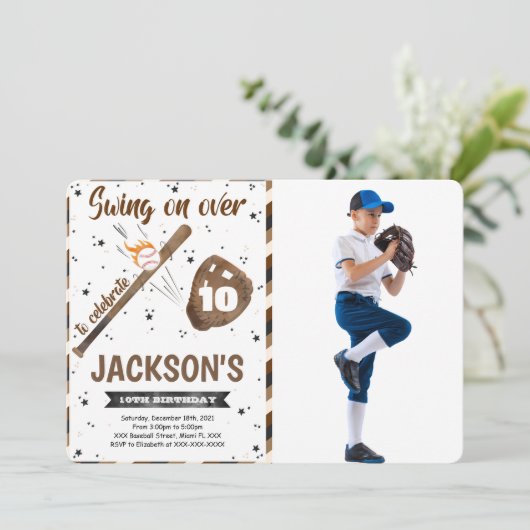 Editable Baseball Foto Einladung (Stehend Vorderseite)