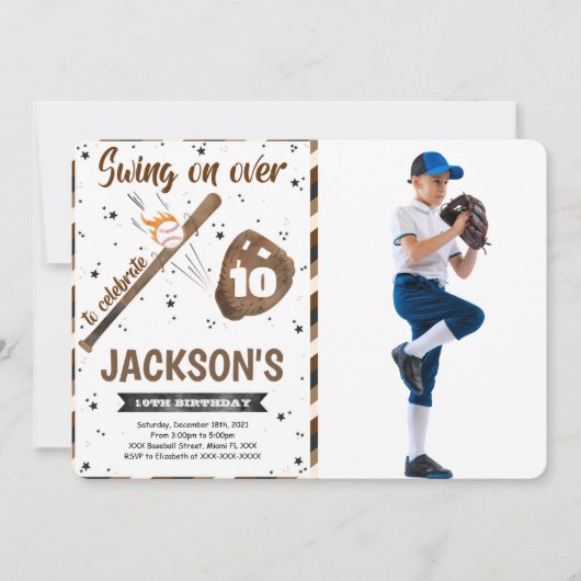 Editable Baseball Foto Einladung (Vorderseite)