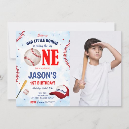 Editable Baseball Foto Einladung (Vorderseite)