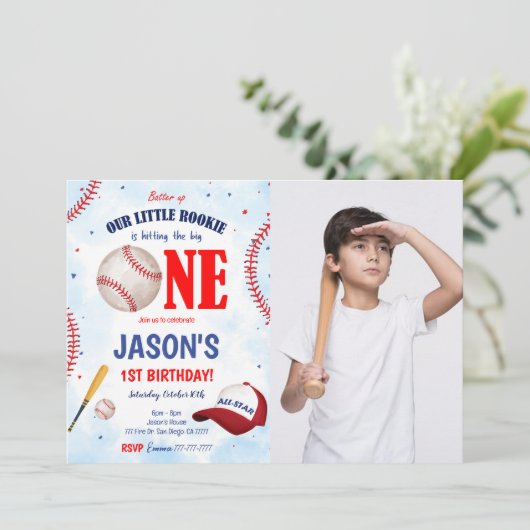 Editable Baseball Foto Einladung (Stehend Vorderseite)