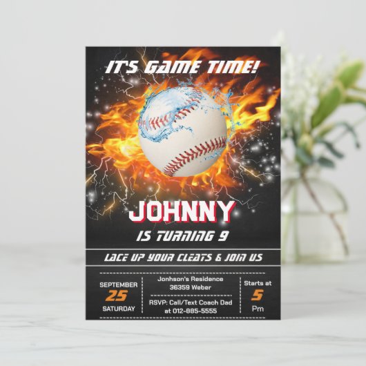 Editable Baseball Geburtstagsparty Einladung (Stehend Vorderseite)