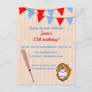 Editable Baseball Softball Geburtstag Einladungspostkarte