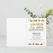 Editable Bau Trucks Thema Foto Geburtstag Einladung (Stehend Vorderseite)