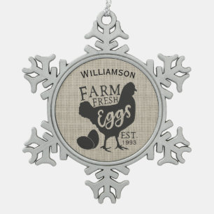 Editable Bauernhaus-Art-Familien-Bauernhof-Eier Schneeflocken Zinn-Ornament