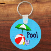 Editable Beach Ball Pool Umbrella Waves Schlüsselanhänger (Vorderseite)