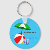 Editable Beach Ball Pool Umbrella Waves Schlüsselanhänger (Rückseite)