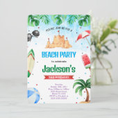 Editable Beach Birthday Einladungen (Stehend Vorderseite)
