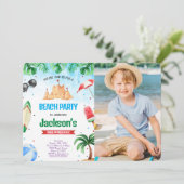 Editable Beach Birthday Foto Einladungen (Stehend Vorderseite)