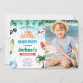 Editable Beach Birthday Foto Einladungen (Vorderseite)