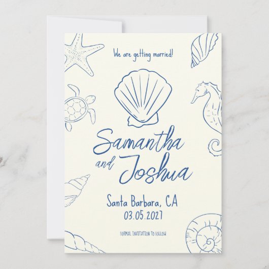 Editable Beach Wedding Save the Date Card Einladung (Vorderseite)