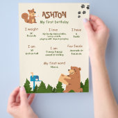 Editable Bear First Birthday Woodland Bear Boy 1. Flyer (Hand)