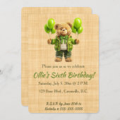 Editable Bear With Green Balloons Birthday Einladung (Vorne/Hinten)